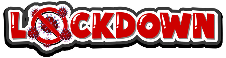 Font design for word lockdown with virus cells on white background