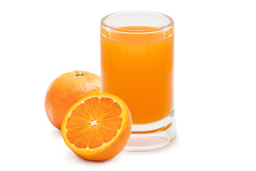 100% Orange juice isolated on white background.