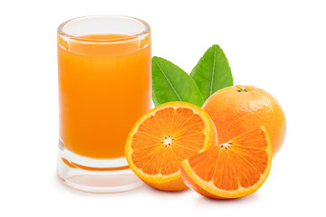 100% Orange juice isolated on white background.