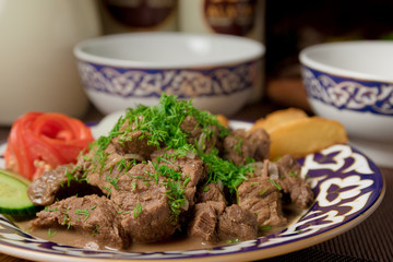 Kazakh national horse meat dish