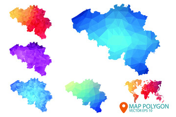Belgium Map - Set of geometric rumpled triangular low poly style gradient graphic background , Map world polygonal design for your . Vector illustration eps 10.