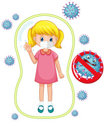 Coronavirus poster design with girl wearing mask