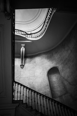 staircase in the old building, black and white