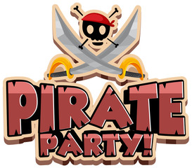 Font design for word pirate party with swords and skull