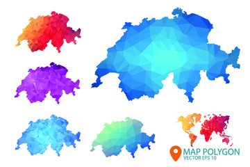 Fototapeta na wymiar Switzerland Map - Set of geometric rumpled triangular low poly style gradient graphic background , Map world polygonal design for your . Vector illustration eps 10.