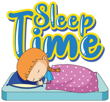 Font design for sleep time with little girl in bed