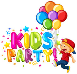 Obraz na płótnie Canvas Font design for word kids party with happy kids