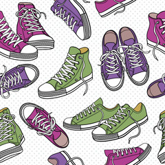 Vector seamless pattern with sneakers