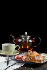 breakfast with coffee and croissant
