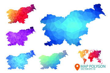 Slovenia Map - Set of geometric rumpled triangular low poly style gradient graphic background , Map world polygonal design for your . Vector illustration eps 10.