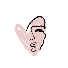 Love Valentines Day concept. Modern abstract line faces portrait, linear brush art. Inspirational fashion vector illustration.