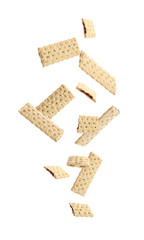 Set of falling delicious cookies with filling on white background