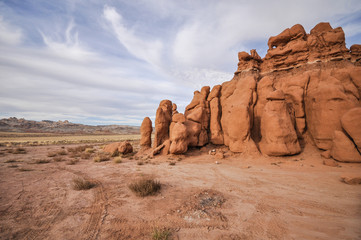 Red rock formations in Goblin Valley State Park in Utah