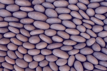 Layout with a lot of small ellipse stones in violet tone with copy space. Top view of blank rocky wall as pattern.