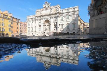 Rome, Italy-29 Mar 2020: Popular tourist spot Trevi Fountain is empty following the coronavirus confinement measures put in place by the governement, Rome, Italy