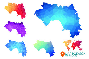 Guinea Map - Set of geometric rumpled triangular low poly style gradient graphic background , Map world polygonal design for your . Vector illustration eps 10.