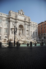 Rome, Italy-29 Mar 2020: Popular tourist spot Trevi Fountain is empty following the coronavirus confinement measures put in place by the governement, Rome, Italy