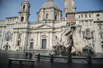 Fototapeta na wymiar Rome, Italy-29 Mar 2020: Popular tourist spot Piazza NAvona is empty following the coronavirus confinement measures put in place by the governement, Rome, Italy