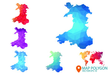 Wales Map - Set of geometric rumpled triangular low poly style gradient graphic background , Map world polygonal design for your . Vector illustration eps 10.