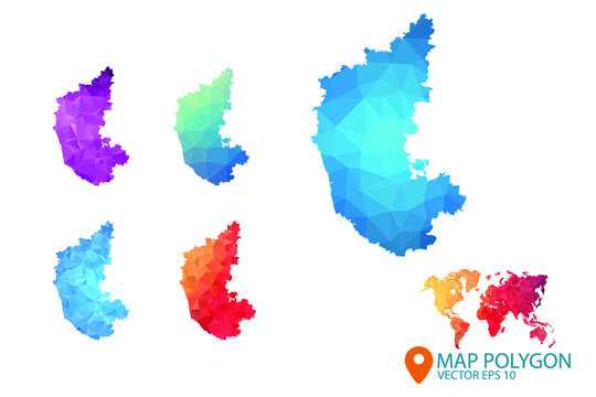 Karnataka Map - Set of geometric rumpled triangular low poly style gradient graphic background , Map world polygonal design for your . Vector illustration eps 10.