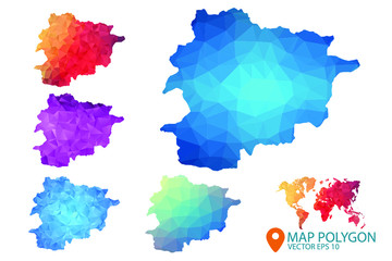 Andorra Map - Set of geometric rumpled triangular low poly style gradient graphic background , Map world polygonal design for your . Vector illustration eps 10.