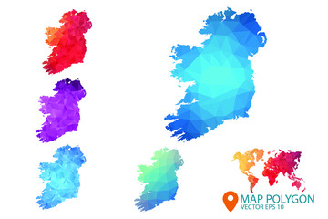 Ireland Map - Set of geometric rumpled triangular low poly style gradient graphic background , Map world polygonal design for your . Vector illustration eps 10.