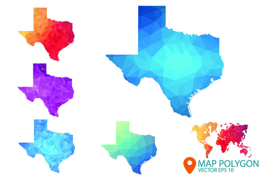 Texas Map - Set of geometric rumpled triangular low poly style gradient graphic background , Map world polygonal design for your . Vector illustration eps 10.