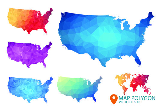 United States of Americ Map - Set USA of geometric rumpled triangular low poly style gradient graphic background , Map world polygonal design for your . Vector illustration eps 10.