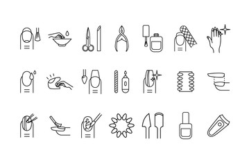 Nail Manicure Sign Black Thin Line Icon Set. Vector