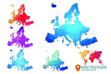 Europe Map - Set of geometric rumpled triangular low poly style gradient graphic background , Map world polygonal design for your . Vector illustration eps 10.
