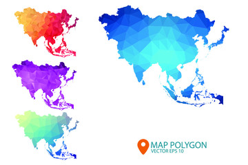 Asia Map - Set of geometric rumpled triangular low poly style gradient graphic background , Map world polygonal design for your . Vector illustration eps 10.
