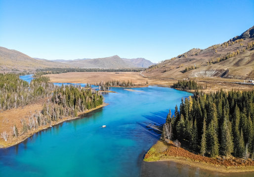 aerial view of Fairy Bay, Kanas National Geopark, Xinjiang, China © sweetriver