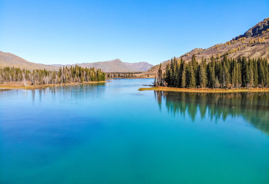 aerial view of Fairy Bay, Kanas National Geopark, Xinjiang, China © sweetriver