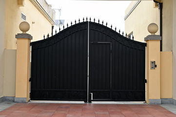 Building courtyard black iron gate