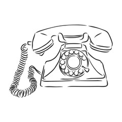 retro phone, vintage object, vector sketch illustration