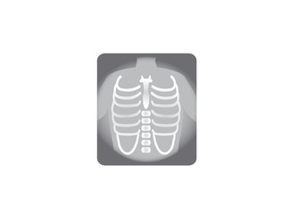 X-ray shot of chest vector, human body bones, radiography, rib cage, ribs and arm, design symbol, flat illustration on a white background