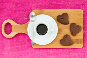 Espresso with cocoa heart cookies