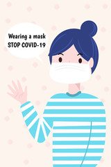 Woman wearing mask. Protection for COVID-19