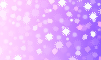 Pale violet gradient background illustration with coronavirus icons in a lighter shades and white scattered randomly