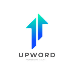 Upward Arrow Logo with Blue and Aquatic Color
