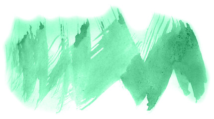 Abstract watercolor background hand-drawn on paper. Volumetric smoke elements. Green color. For design, web, card, text, decoration, surfaces.