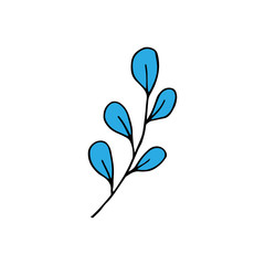 Branch with leaves and buds isolated on a white background. Vector doodle illustration. Sketch.  Line style