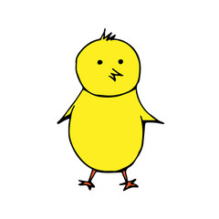 Vector hand drawn doodle sketch yellow chick isolated on white background