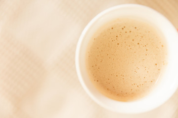 Glass Cup Of Coffee. Closeup Coffee With Milk. Cappuccino. Coffee foam
