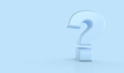 Question mark on blue background. concept for confusion, question or solution, 3D rendering
