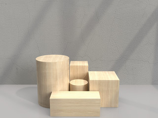 Wooden pedestal for product display stand in step with copy space for display of content design, Blank product stand with empty room. Banner for advertise product on website,3d rendering.