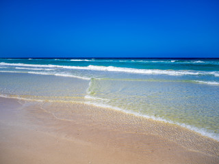 Horizon seen on an empty beach with turquoise water