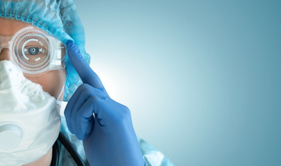 Medical doctor in augmented reality glasses with a head up display.