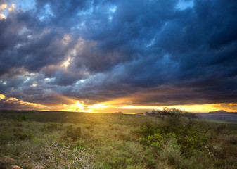 Naklejka na ściany i meble Sunset or sunrise in the Karoo, Garden Route, South Africa