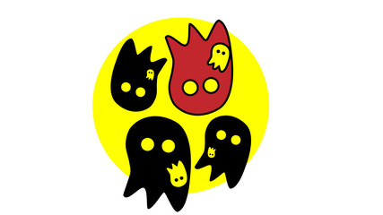 Vector illustration of ghosts in circle. Red, black and yellow.